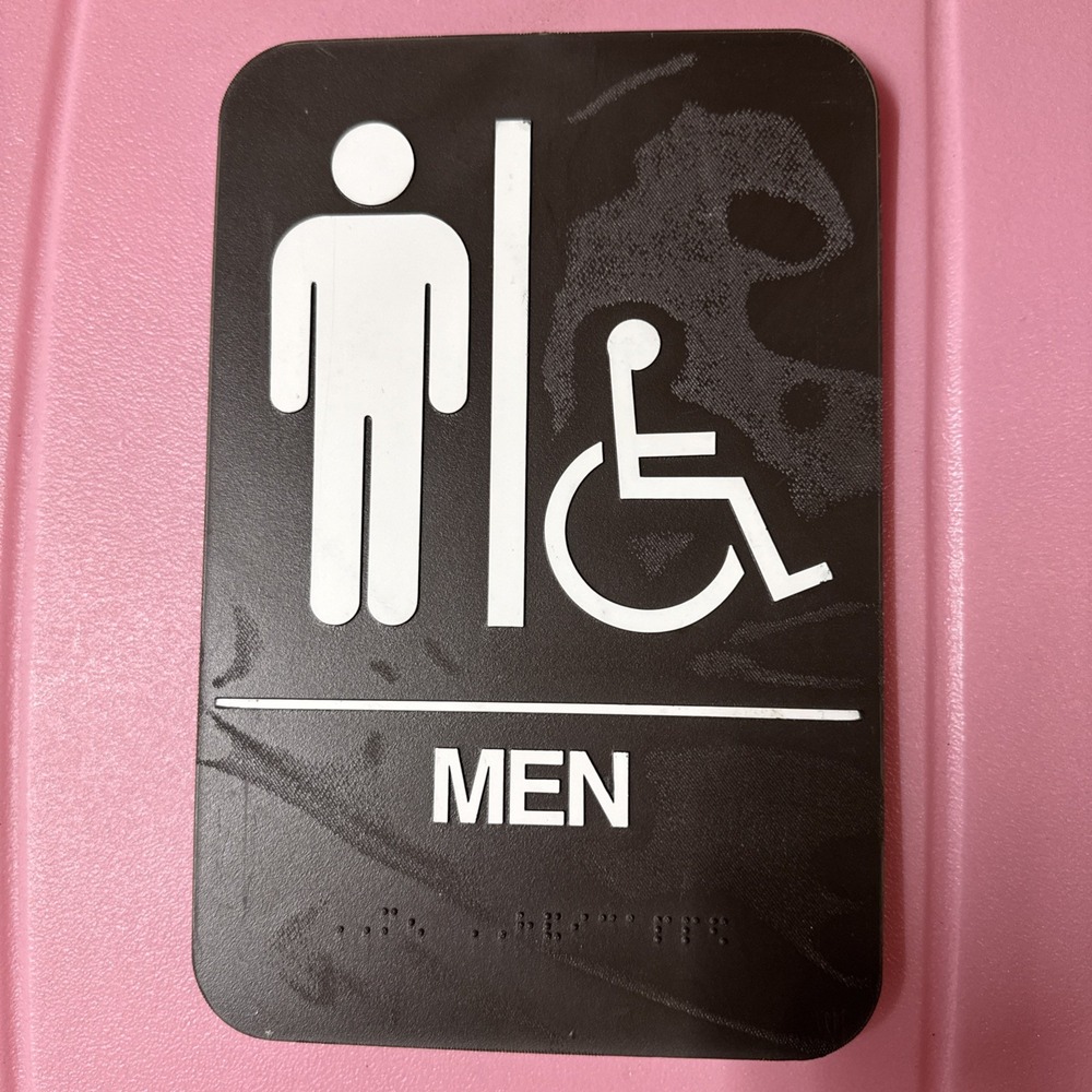 Mens Restroom Sign ADA Braille Self Adhesive with 3M Tape‎ 9" x 6"  Mancave NOB